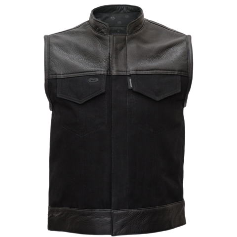 "raven" Black Leather/Denim Vest